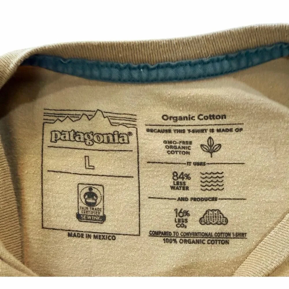 Patagonia Mens SZ L Tan P-6 Logo Responsibili-Tee Organic Cotton Crew Neck Shirt - Picture 8 of 14